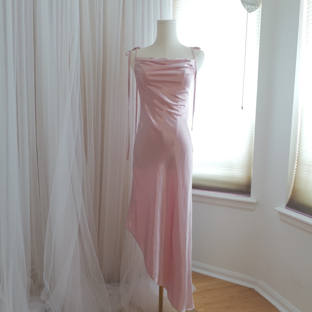 Cider Asymmetric Blush Satin Dress